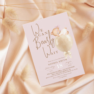 Dusty Pink Bear Balloon Baby Shower Invitation
