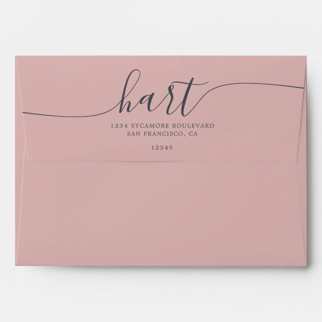 Dusty Pink & Black Script Return Address Envelope (Back (Top Flap))