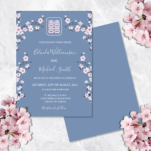 Dusty Pink Blossom Blue   Chinese Wedding Invitation