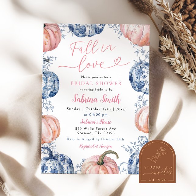Dusty Pink Blue Chinoiserie Pumpkin Bridal Shower Invitation (Creator Uploaded)