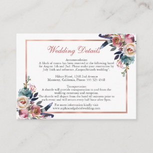 Dusty Pink Blue Floral Wedding Details Enclosure Card