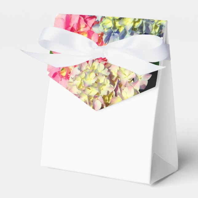 Dusty pink blue yellow green floral hydrangeas  favour box (Front Side)