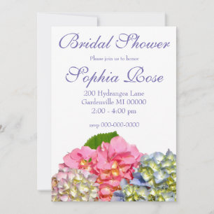 Dusty pink blue yellow green floral hydrangeas  invitation