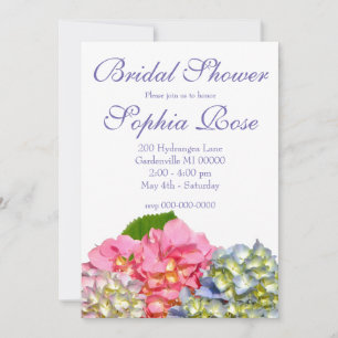 Dusty pink blue yellow green floral hydrangeas invitation