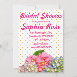 Dusty pink blue yellow green floral hydrangeas  invitation