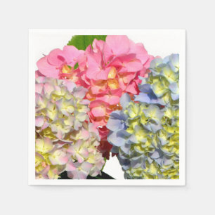 Dusty pink blue yellow green floral hydrangeas  napkin