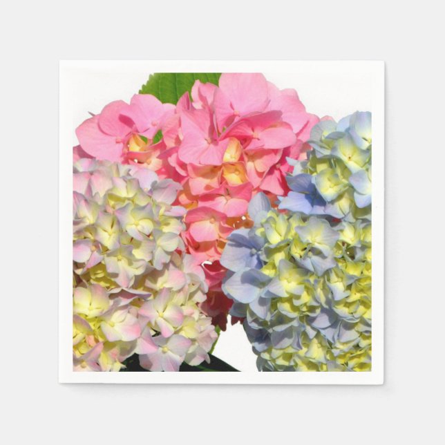Dusty pink blue yellow green floral hydrangeas  napkin (Front)