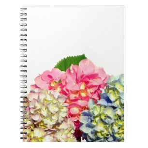 Dusty pink blue yellow green floral hydrangeas  notebook