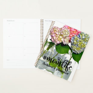 Dusty pink blue yellow green floral hydrangeas planner