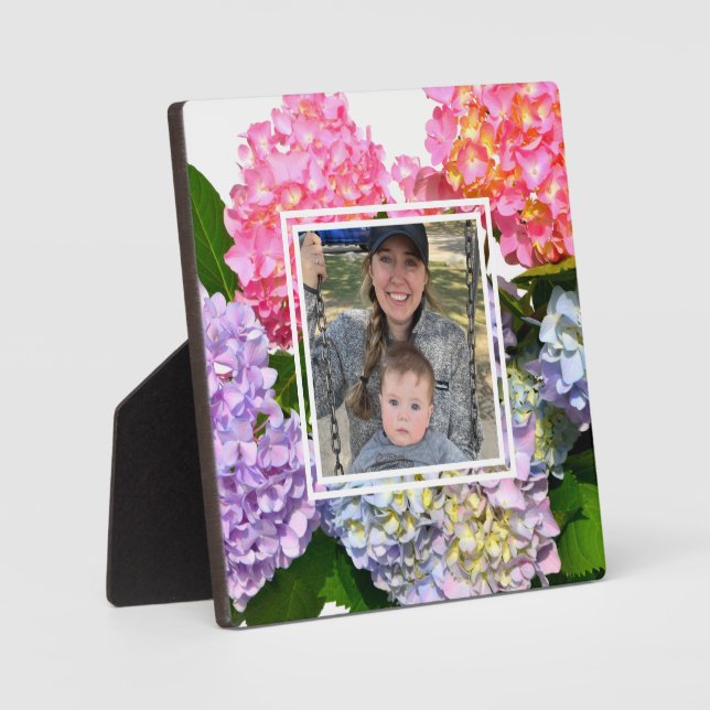 Dusty pink blue yellow green floral hydrangeas  plaque (Front)