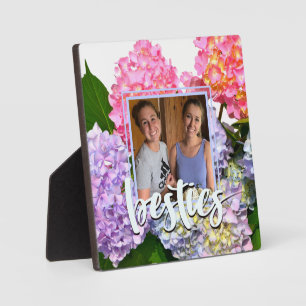 Dusty pink blue yellow green floral hydrangeas  plaque