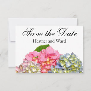 Dusty pink blue yellow green floral hydrangeas  save the date