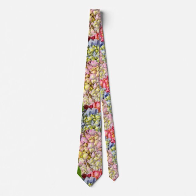 Dusty pink blue yellow green floral hydrangeas  tie (Front)