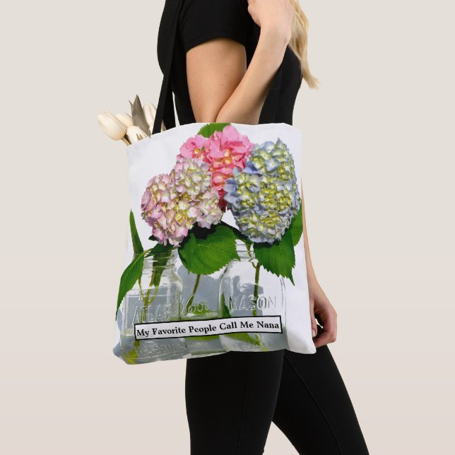 Dusty pink blue yellow green floral hydrangeas  tote bag (Close Up)