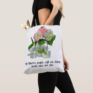 Dusty pink blue yellow green floral hydrangeas  tote bag