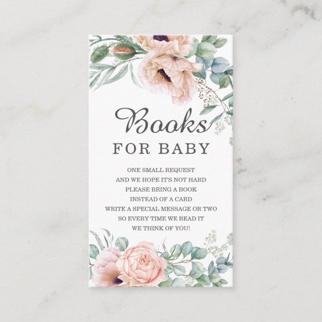 Dusty Pink Blush Floral Baby Shower Bring a Book Enclosure Card (Front)