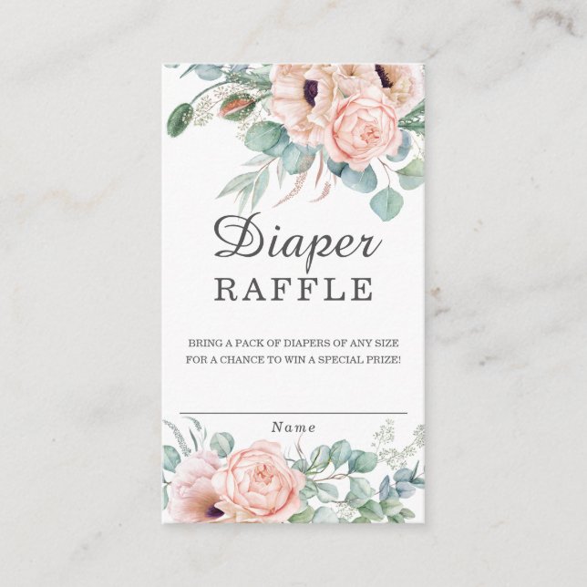 Dusty Pink Blush Floral Baby Shower Diaper Raffle Enclosure Card (Front)