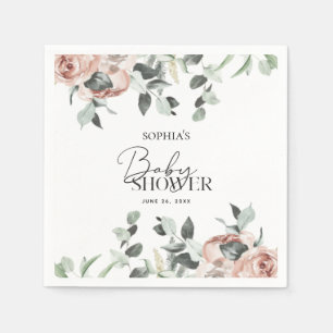 Dusty Pink Blush Floral Eucalyptus Baby Shower Napkin