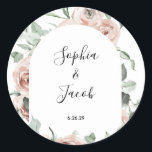 Dusty Pink Blush Floral Eucalyptus Wedding Classic Classic Round Sticker<br><div class="desc">This dusty pink blush floral eucalyptus wedding sticker is perfect for a spring or summer boho style wedding. This design features rustic watercolor florals in dusty blush pink with eucalyptus and sage greenery. Make this sticker your own by including your names and wedding date. For further customisation, please click the...</div>