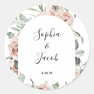 Dusty Pink Blush Floral Eucalyptus Wedding Classic Classic Round Sticker