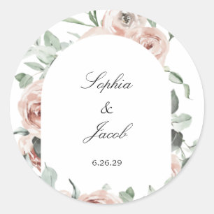 Dusty Pink Blush Floral Eucalyptus Wedding Classic Round Sticker