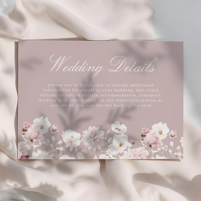 Dusty Pink & Blush Garden Floral Wedding Details Enclosure Card (Creator Uploaded)