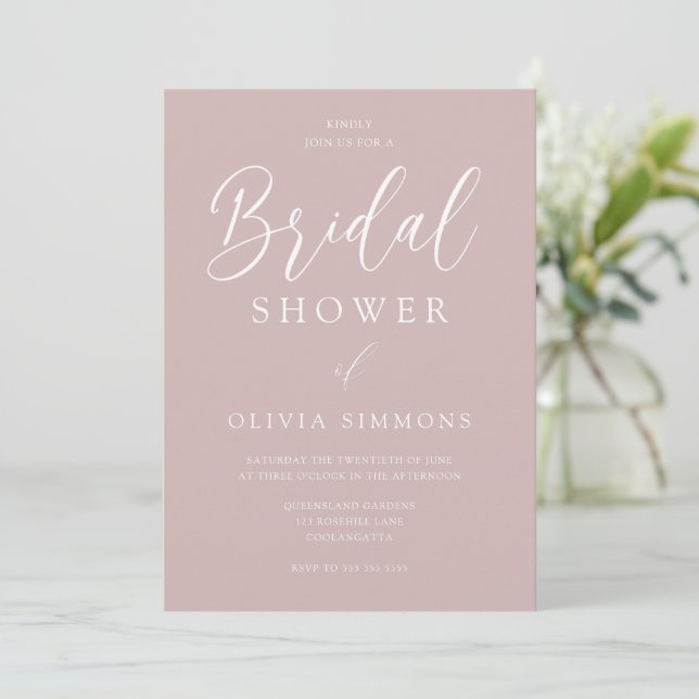 Dusty Pink Blush Modern Bridal Shower Invitation (Standing Front)