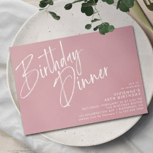 Dusty Pink Blush Modern Girly Birthday Dinner Invitation