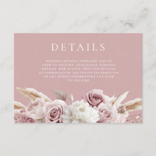 Dusty Pink & Blush Rose Floral Wedding Details Enclosure Card