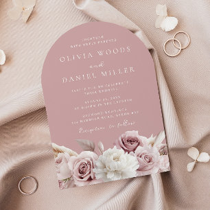 Dusty Pink & Blush Rose Floral Wedding Invitation