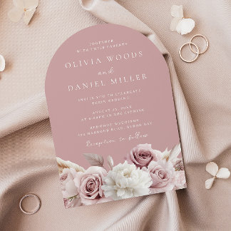 Dusty Pink & Blush Rose Floral Wedding Invitation