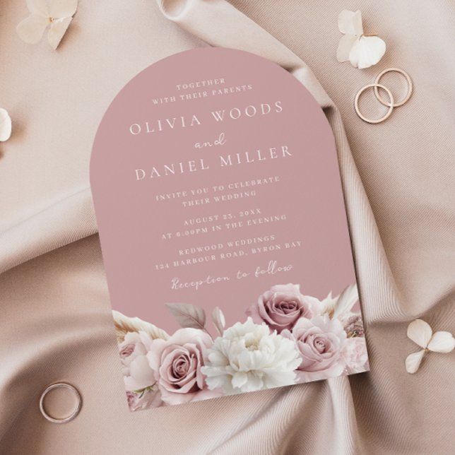 Dusty Pink & Blush Rose Floral Wedding Invitation (Creator Uploaded)