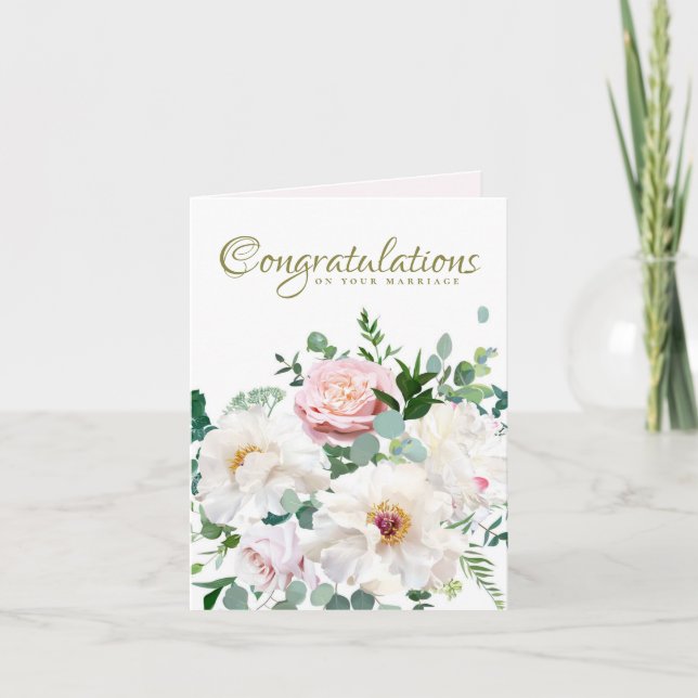 Dusty Pink Blush Rose White Creamy Peony Wedding  Note Card (Front)