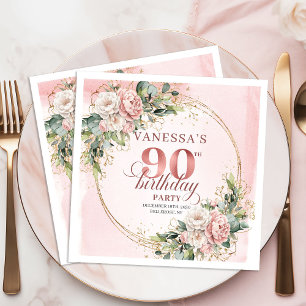 Dusty Pink Bohemian Floral 90th Birthday Party Napkin