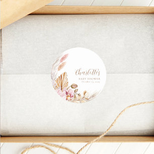 Dusty Pink Bohemian Pampas Grass   Baby Shower  Classic Round Sticker