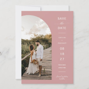 Dusty Pink Boho Arch Photo QR Code Save the Date Invitation