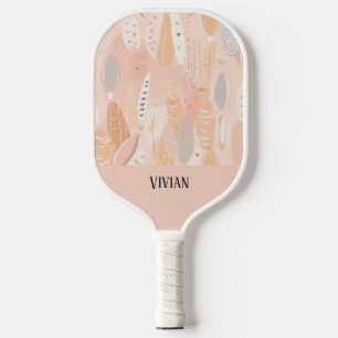 Dusty Pink Boho Botanical Abstract Personalised Pickleball Paddle