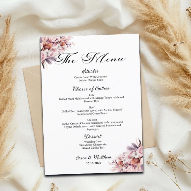 Dusty Pink Boho Floral 5x7'' Wedding Menu (Creator Uploaded)