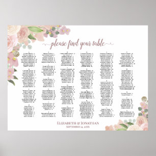 Dusty Pink Boho Floral Alphabetical Seating Chart