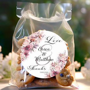 Dusty Pink Boho Floral Modern Script Wedding Classic Round Sticker