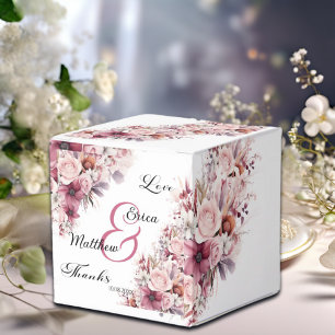 Dusty Pink Boho Floral Modern Script Wedding Favour Box
