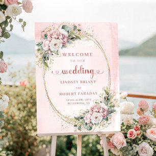 Dusty Pink Boho Floral Rose Gold Wedding Welcome Poster