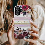 Dusty Pink Boho Floral Stripe Monogram<br><div class="desc">Custom monogrammed phone cases personalised with your name or other text. This trendy boho design features a watercolor floral border in rustic fall colours on a dusty mauve pink and white striped background with faux gold foil accent. Use the design tools to choose any background colour, change text fonts and...</div>