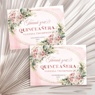 Dusty Pink Boho Floral Thank You Card for Elegant