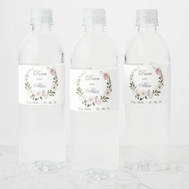 Dusty Pink Boho Floral Water Colour Pastel Wedding Bottle Label (Bottles)