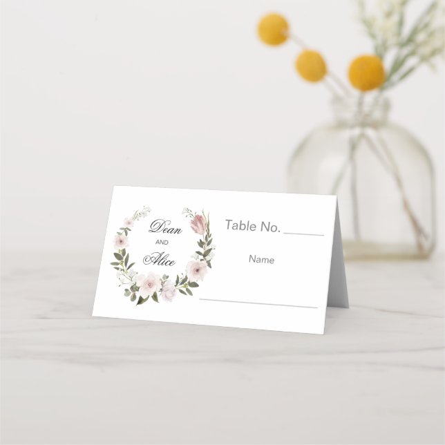 Dusty Pink Boho Floral Water Colour Pastel Wedding Place Card (Front)