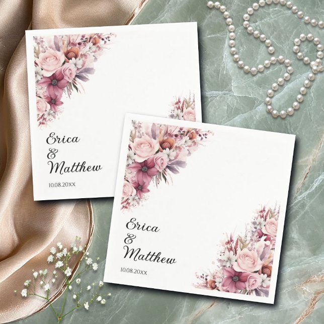 Dusty Pink Boho Floral Wedding  Napkin (Creator Uploaded)