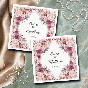 Dusty Pink Boho Floral Wedding  Napkin