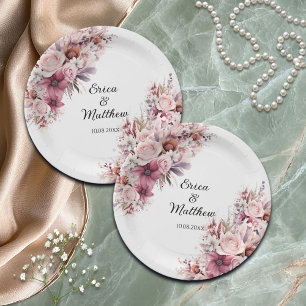 Dusty Pink Boho Floral Wedding Paper Plate
