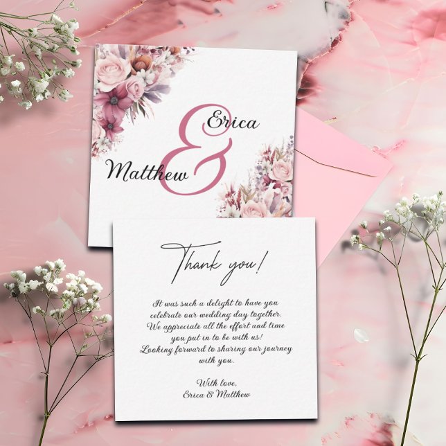 Dusty Pink Boho Floral Wedding Thank You Card Note (Creator Uploaded)